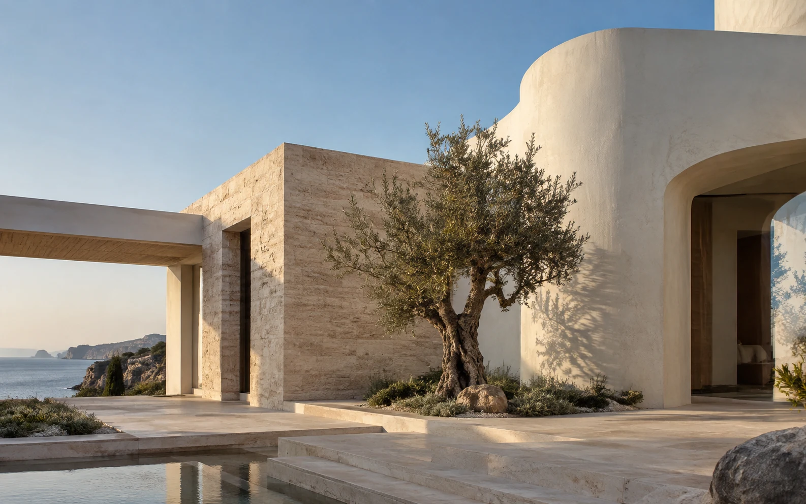 Arquitectura mediterránea de líneas curvas, una muestra visual para una web de construcción